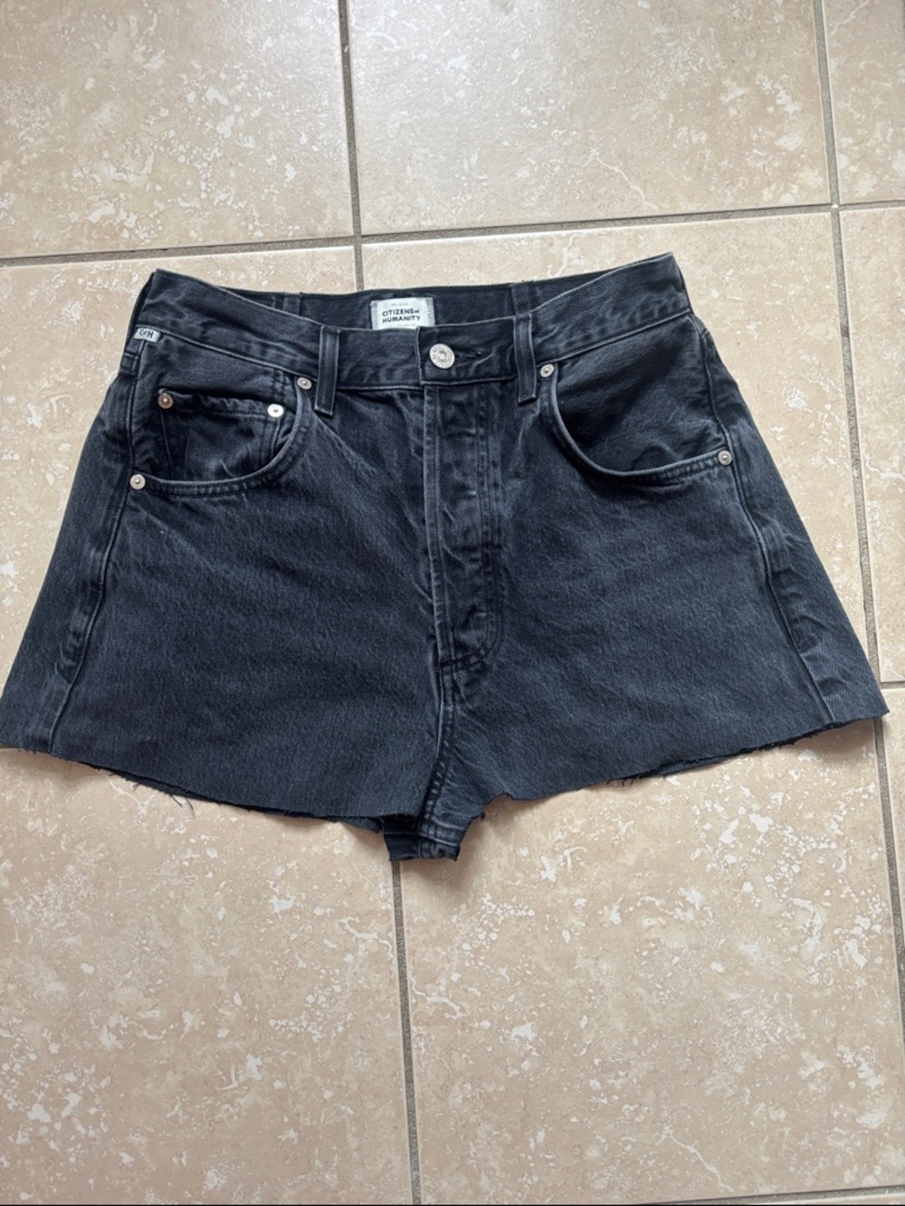 Citizens Of Humanity Washed Black Denim Cutoff Shorts